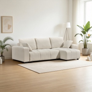 Coltar extensibil cu spatiu de depozitare Belda, Crem, 138x246x82 cm - Img 1