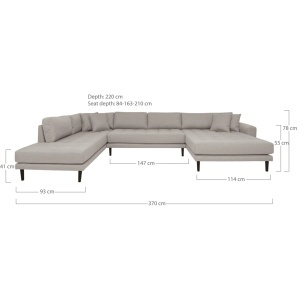 Coltar in forma de U open end Lido, Gri, 220x370x76 cm