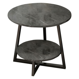 Dohányzóasztalka Rota MDF, sötétszürke márvány hatású, fekete, D60x60 cm
