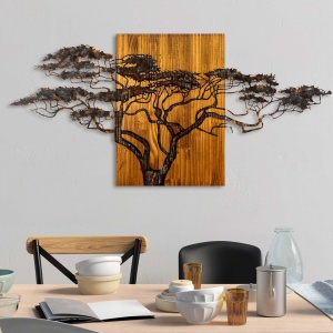 Fa és fém kép Acacia, többszínű, 144x70x3 cm