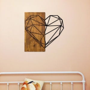 Fali dekoráció, fából és fémből, Heart, dió, 58x58 cm