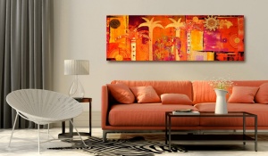 Festmény, Afrikai kollázs, 135x45 cm - Img 2