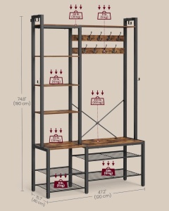 Fogas, Vasagle, barna-fekete, 120x40x190 cm - Img 5