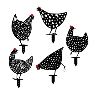 Kerti dekoratív fém kiegészítők szettje, Chickens, fekete, 28x26 cm - Img 2