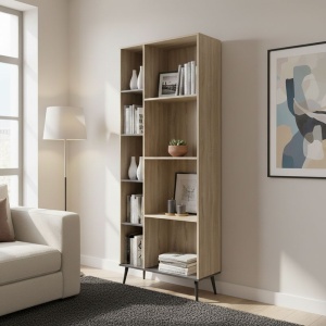 Könyvespolc, Boho Zezan, sonoma, 76.5x30x200.5 cm