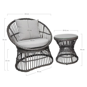 Set 3 piese Mobilier terasa Natal, Gri, 64x48x76 cm - Img 3
