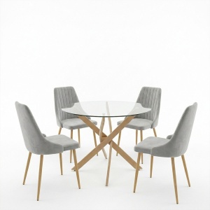 Set masa si scaune dining, 5 buc, Azori Antoro, Pako, Gri 100x100x75 cm - Img 2