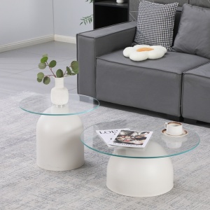 Set masute de cafea, 2 buc, Barel, Pako, Alb 70x70x43 cm