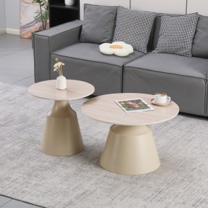 Set masute de cafea, 2 buc, Sculpt, Pako, Cappuccino 70x70x38 cm
