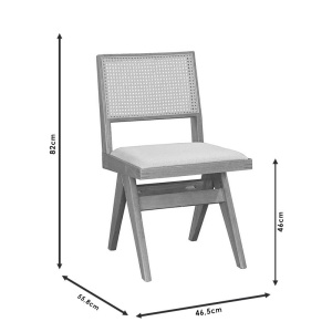 Szék, Winslow, kaucsukfa, dió színű, bézs rattan PVC, szürke textil anyag - Img 4