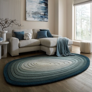 Szőnyeg ovális, Puddle Ombre, Flair Rugs, gyapjú, kék, 200x290 cm