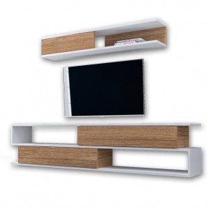 TV komód szett, Sims, fehér-teak - Img 3