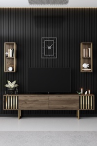 TV-szekrény, Gold, Dió-Fekete - Img 2
