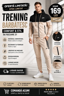 Trening bărbați sport casual cu fermoar și glugă T668 - Img 1