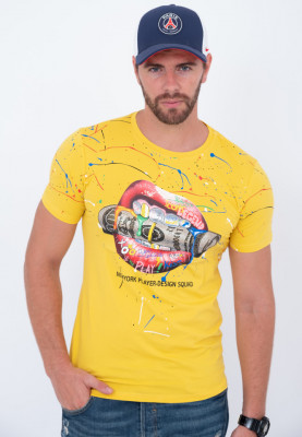 Tricou imprimeu Splash Lips galben N28