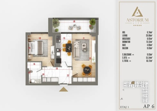Apartament 2 camere, Bloc C etaj 1 nr. 6 – Astorium Life