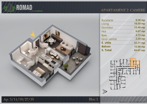 Apartament 2 camere decomandat, 2 Bai, Suprafata 66.02 mpt, Romad By Romco, Apartamente noi Theodor Pallady - Img 2