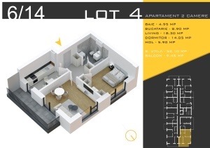 Apartament 2 camere decomandat,nr 6/14/22,bl4, suprafata 61.52 mpt ,Theodor Pallady, Nicolae Teclu Metrou, Rossa Residence - Img 2