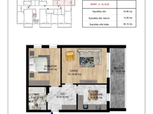 Apartament 2 camere decomandat, scB, nr10/16/22 suprafata 65.15mpt, Theodor Pallady, Victor Brauner, Metrou N.Teclu