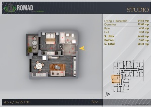 Apartament 2 camere OS, suprafata 50.59 mpt, Romad By Romco, Apartamente noi Theodor Pallady
