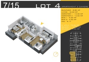 Apartament 3 camere decomandat, 2 balcoane, nr7/15/23,bl4, suprafata 89 mpt ,Theodor Pallady, Nicolae Teclu Metrou, Rossa Residence - Img 6