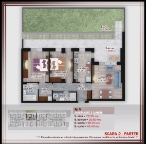Apartament 3 camere decomandat cu TERASA si GRADINA nr 5 sc2 - suprafata 96 + 42 mpt - FIRST ONE - Calitei - Theodor Pallady