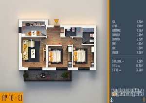 Apartament 3 camere decomandat, nr 16, suprafata 78.59 mpt, Theodor Pallady, Nicolae Teclu