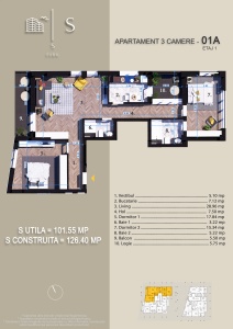 Apartament 3 camere , etaj 1, nr 1A,suprafata 101.55 mpt, Parcul Teilor - Img 2