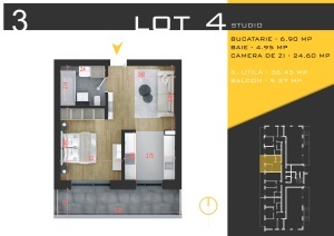 Apartament studio 2 camere,nr3/9/17/25,bl4, suprafata 45.83 mpt ,Theodor Pallady, Nicolae Teclu Metrou, Rossa Residence