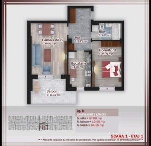 Apartament 2 camere decomandat cu TERASA nr 22 scara 1 - suprafata 70.80 mpt - FIRST ONE - Calitei - Theodor Pallady - - PROMOTIE cu PARCARE inclusa