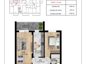 Apartament 2 camere decomandat, scB, nr8/14/20 suprafata 61.80mpt, Theodor Pallady, Victor Brauner, Metrou N.Teclu