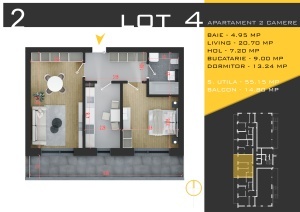 Apartament 2 camere decomandat, terasa 15mp, nr2,bl4, suprafata 69.93 mpT ,Theodor Pallady, Nicolae Teclu Metrou, Rossa Residence