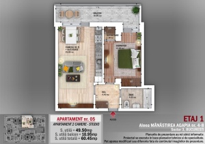 Apartament 2 camere OS, Metrou Nicolae Grigorescu , Nr 5, Et 1, suprafata 60.45mpt