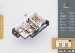 Apartament 3 camere decomandat cu dressing, et 5, nr C50, suprafata 97.67mpt - Img 1