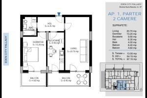 Apartament cu 2 camere decomandat, nr 1, suprafata 66.95mpt, Theodor Pallady, Nicolae Teclu, Victor Brauner