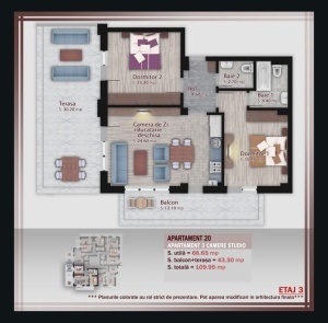 Apartament 3 camere cu TERASA si Balcon tip PENTHOUSE, suprafata 66.65+43.30 mpt, METROU Nicolae Teclu , Theodor Pallady - Img 4