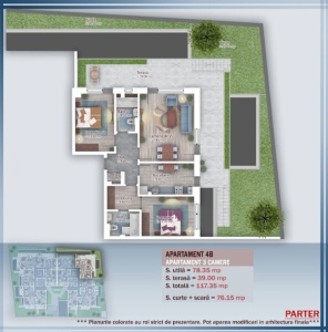 Apartament 3 camere decomandat cu GRADINA PROPRIE, nr 4, sc B, suprafata 117+70 mp, Theodor Pallady, Nicolae Teclu