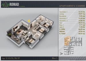 Apartament 4 camere, suprafata 97.31 mpt, Romad By Romco, Apartamente noi Theodor Pallady - Img 2