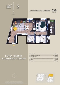 Apartament 2 camere, 2 bai, etaj 1, nr 3 B, suprafata 58.64mpt, Parcul Teilor - Img 1