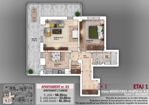 Apartament 2 camere cu TERASA, Metrou Nicolae Grigorescu, Nr 03, Et 1, suprafata 81.35mpt - Img 1
