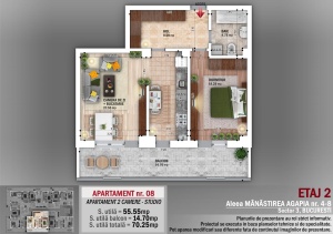 Apartament 2 camere, Metrou Nicolae Grigorescu , Nr 08, Et 2, suprafata 70.25mpt - Img 3