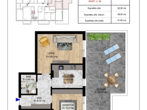 Apartament 2 camere cu TERASA tip PENTHOUSE, scB, nr28, suprafata 52.35 + 39.50 mp, Theodor Pallady, Victor Brauner, Metrou N.Teclu