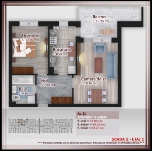 Apartament 2 camere decomandat cu TERASA nr 25 sc2 - suprafata 63.25 mpt - FIRST ONE - Calitei - Theodor Pallady - Sector 3