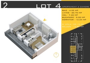 Apartament 2 camere decomandat, terasa 15mp, nr2,bl4, suprafata 69.93 mpT ,Theodor Pallady, Nicolae Teclu Metrou, Rossa Residence - Img 2
