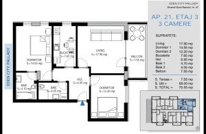Apartament cu 3 camere decomandat, nr 21, suprafata 75.35mpt, Theodor Pallady, Nicolae Teclu