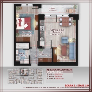 2 camere PRIME PLUS, sc 1, suprafata 51.35 mpt, SYA Towers, Theodor Pallady, 11 min METROU N Teclu