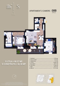 Apartament 2 camere, 2 bai, depozitare, etaj 2, nr 8 B, suprafata 66.57mpt, Parcul Teilor - Img 1
