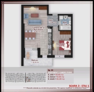 Apartament 2 camere cu TERASA nr 10 / 18 / 26 scara 3 - suprafata 61.20 mpt - FIRST ONE - Calitei - Theodor Pallady - - PROMOTIE cu PARCARE inclusa