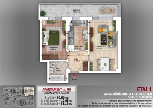 Apartament 2 camere, Metrou Nicolae Grigorescu, Nr 06, Et 1, suprafata 63.15mpt - Img 3