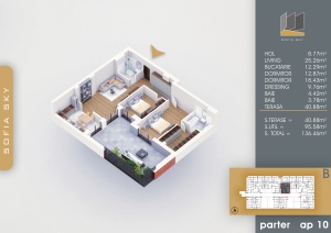 Apartament 3 camere cu terasa si dresing, et parter, nr B10, suprafata 95.58+40.88mpt - Img 2